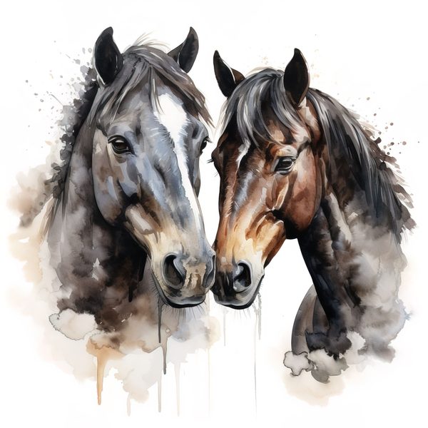 Watercolor Black Thoroughbred Horse Portrait Art: Stallion & Mare PNG Clipart (Commercial Use) — image 6