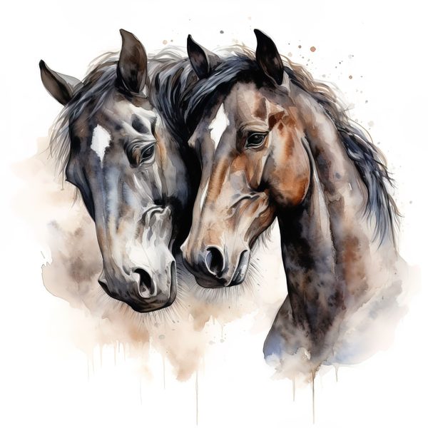 Watercolor Black Thoroughbred Horse Portrait Art: Stallion & Mare PNG Clipart (Commercial Use) — image 7