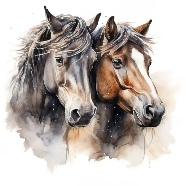 Watercolor Black Thoroughbred Horse Portrait Art: Stallion & Mare PNG Clipart (Commercial Use) — image 8