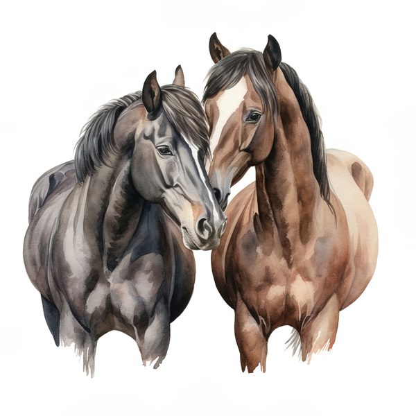 Watercolor Black Thoroughbred Horse Portrait Art: Stallion & Mare PNG Clipart (Commercial Use) — image 9