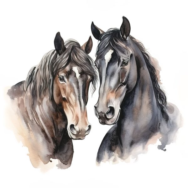 Watercolor Black Thoroughbred Horse Portrait Art: Stallion & Mare PNG Clipart (Commercial Use) — image 10