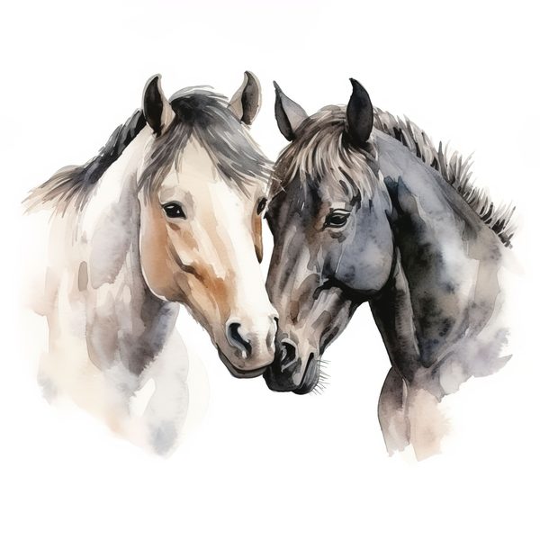 Watercolor Black Thoroughbred Horse Portrait Art: Stallion & Mare PNG Clipart (Commercial Use) — image 11