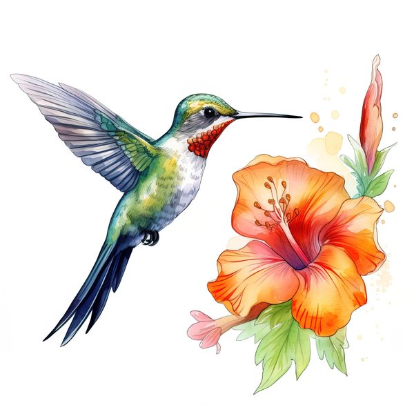 Watercolor Hummingbird Clipart: Vibrant DIY Craft Graphics (JPG, PNG) — image 3