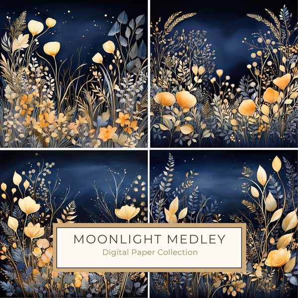 Wildflower Digital Paper Set: Navy Peach Floral Backgrounds (JPG, Commercial Use)