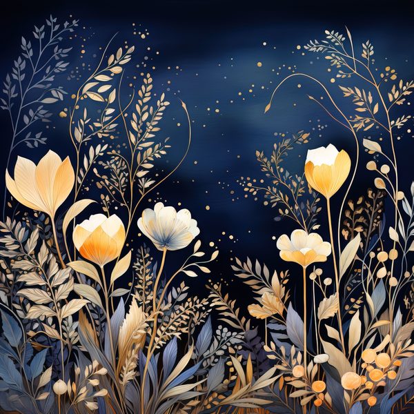 Wildflower Digital Paper Set: Navy Peach Floral Backgrounds (JPG, Commercial Use) — image 3