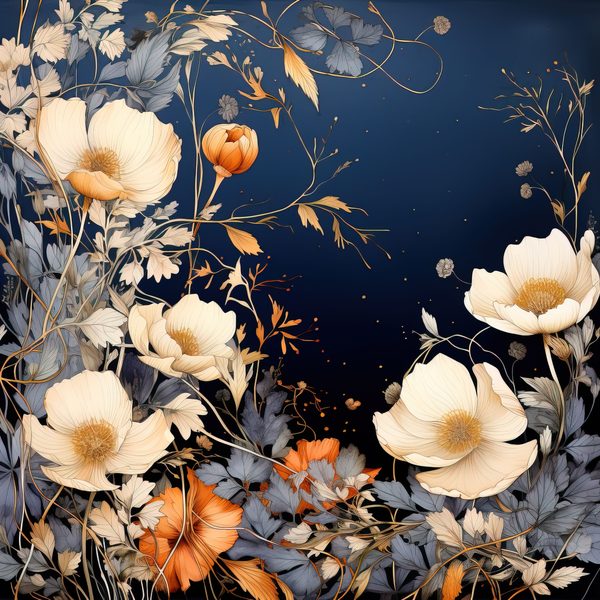 Wildflower Digital Paper Set: Navy Peach Floral Backgrounds (JPG, Commercial Use) — image 10