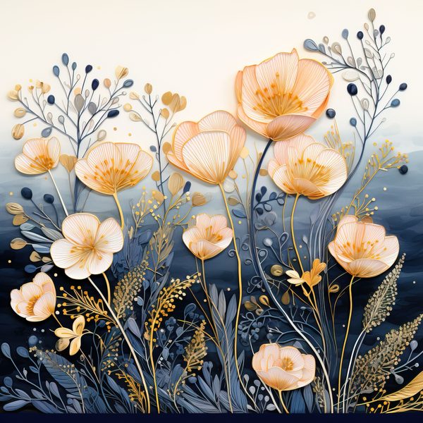 Wildflower Digital Paper Set: Navy & Peach Floral Backgrounds (JPG, Commercial Use) — image 6