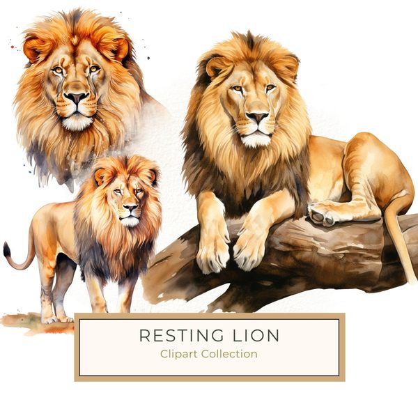Watercolor Lion Clipart: Realistic Lion Portrait, Commercial Use (JPG, PNG)
