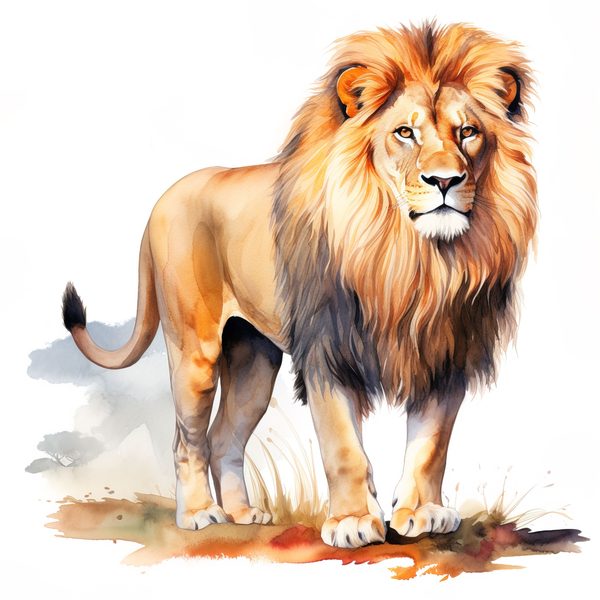 Watercolor Lion Clipart: Realistic Lion Portrait, Commercial Use (JPG, PNG) — image 1