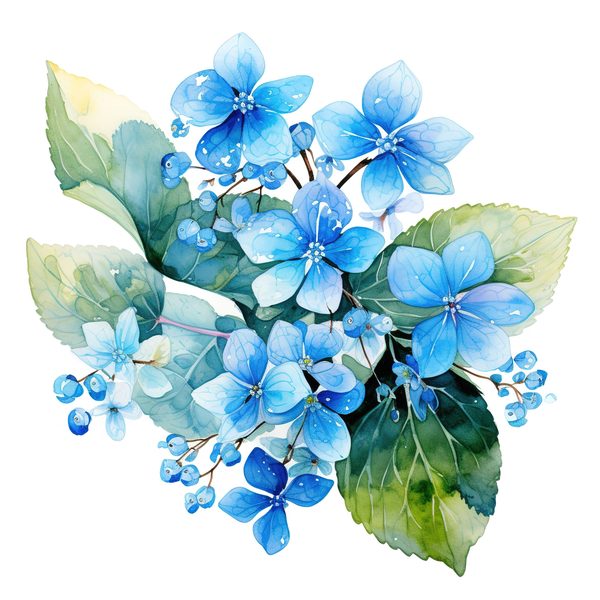 Forget-Me-Not Watercolor Clipart: Blue Hydrangea, Floral Design (Digital Download) — image 1