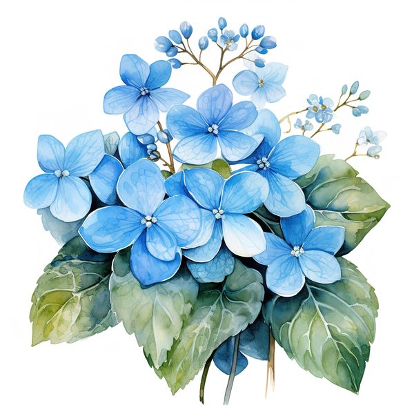 Forget-Me-Not Watercolor Clipart: Blue Hydrangea, Floral Design (Digital Download) — image 3