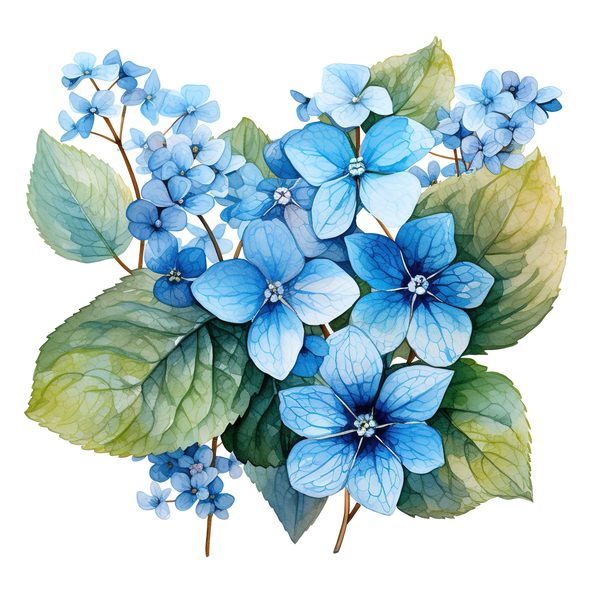 Forget-Me-Not Watercolor Clipart: Blue Hydrangea, Floral Design (Digital Download) — image 5