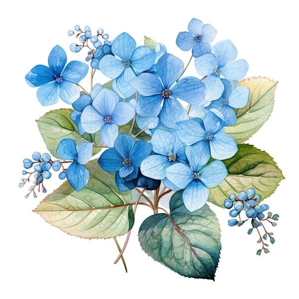 Forget-Me-Not Watercolor Clipart: Blue Hydrangea, Floral Design (Digital Download) — image 6