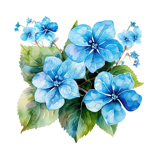 Forget-Me-Not Watercolor Clipart: Blue Hydrangea, Floral Design (Digital Download) — image 7