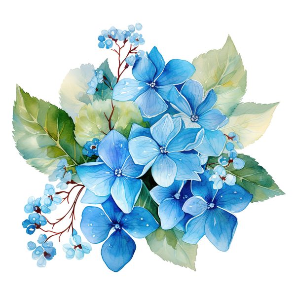 Forget-Me-Not Watercolor Clipart: Blue Hydrangea, Floral Design (Digital Download) — image 9