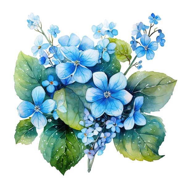 Forget-Me-Not Watercolor Clipart: Blue Hydrangea, Floral Design (Digital Download) — image 10