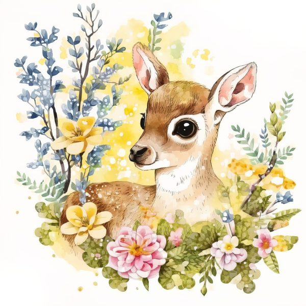 Watercolor Fawn Clipart: Baby Deer PNG, Spring Floral Art (Commercial Use) — image 1
