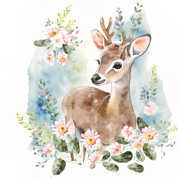 Watercolor Fawn Clipart: Baby Deer PNG, Spring Floral Art (Commercial Use) — image 2