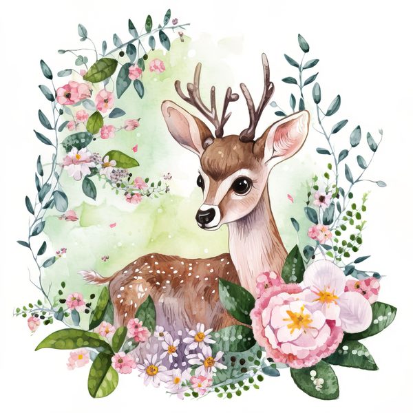 Watercolor Fawn Clipart: Baby Deer PNG, Spring Floral Art (Commercial Use) — image 3