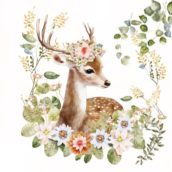 Watercolor Fawn Clipart: Baby Deer PNG, Spring Floral Art (Commercial Use) — image 4
