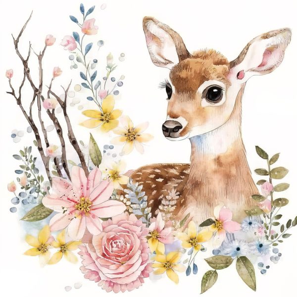 Watercolor Fawn Clipart: Baby Deer PNG, Spring Floral Art (Commercial Use) — image 5