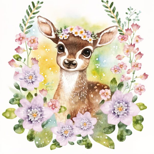 Watercolor Fawn Clipart: Baby Deer PNG, Spring Floral Art (Commercial Use) — image 6