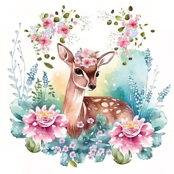 Watercolor Fawn Clipart: Baby Deer PNG, Spring Floral Art (Commercial Use) — image 7