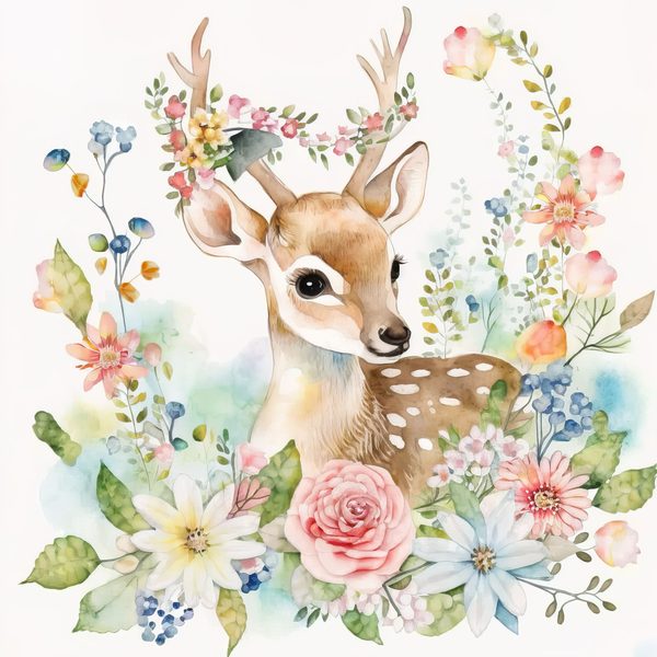 Watercolor Fawn Clipart: Baby Deer PNG, Spring Floral Art (Commercial Use) — image 8