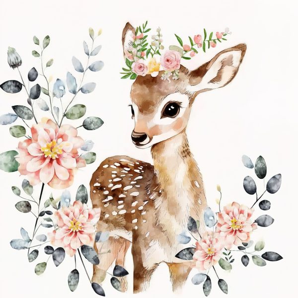 Watercolor Fawn Clipart: Baby Deer PNG, Spring Floral Art (Commercial Use) — image 9