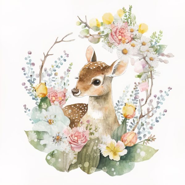 Watercolor Fawn Clipart: Baby Deer PNG, Spring Floral Art (Commercial Use) — image 10
