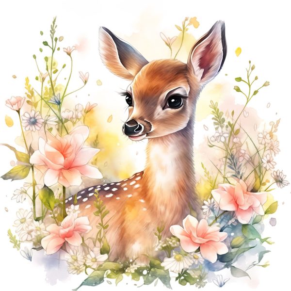 Watercolor Fawn Clipart: Baby Deer PNG, Spring Floral Art (Commercial Use) — image 11