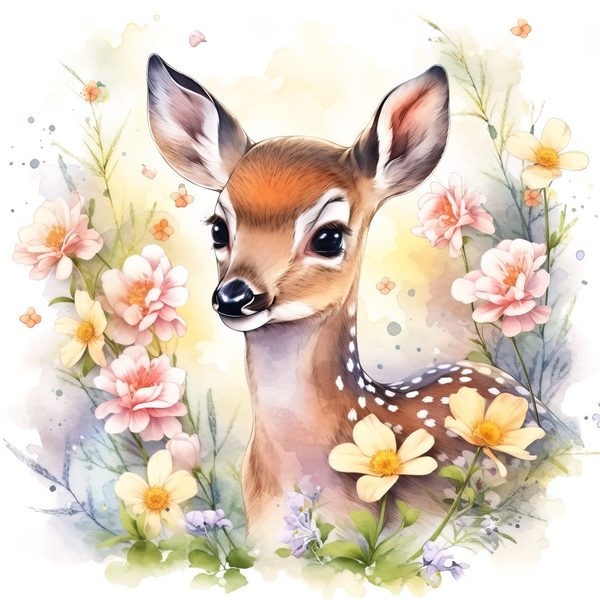 Watercolor Fawn Clipart: Baby Deer PNG, Spring Floral Art (Commercial Use) — image 12