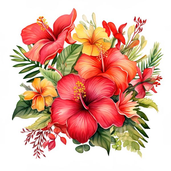 Watercolor Red Hibiscus Clipart Set: Tropical Flower Graphics (JPG, PNG) — image 1