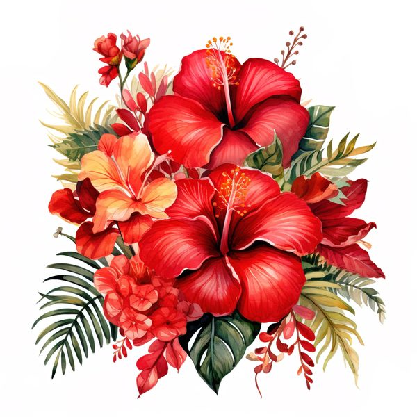 Watercolor Red Hibiscus Clipart Set: Tropical Flower Graphics (JPG, PNG) — image 2