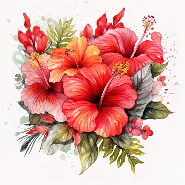Watercolor Red Hibiscus Clipart Set: Tropical Flower Graphics (JPG, PNG) — image 3