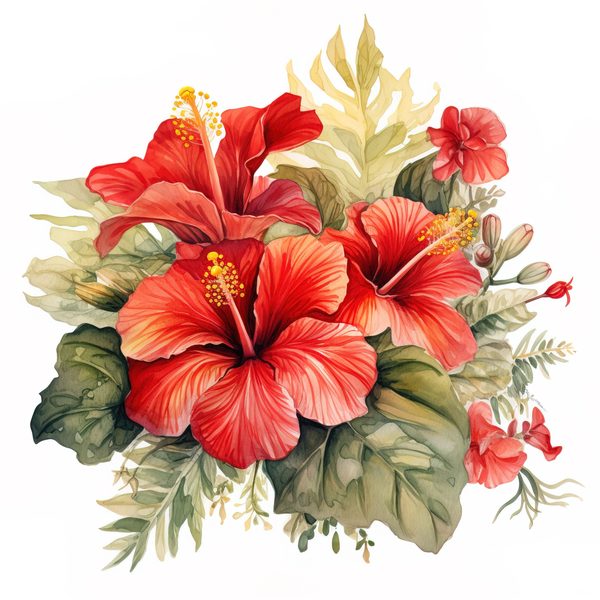 Watercolor Red Hibiscus Clipart Set: Tropical Flower Graphics (JPG, PNG) — image 4