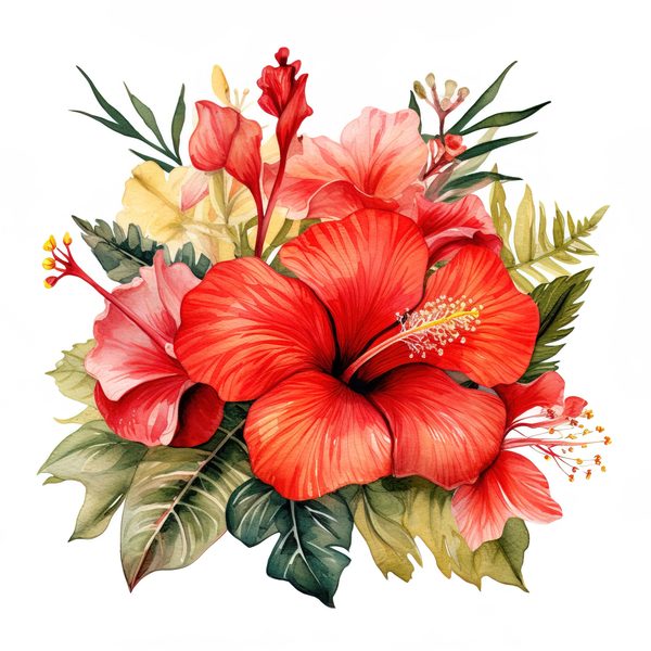 Watercolor Red Hibiscus Clipart Set: Tropical Flower Graphics (JPG, PNG) — image 5