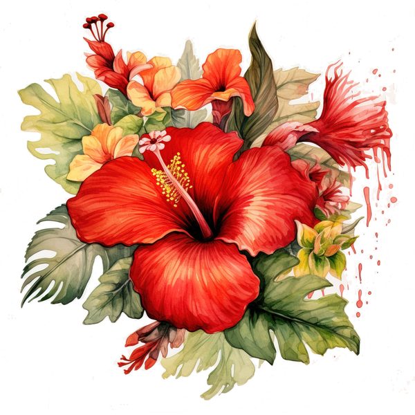 Watercolor Red Hibiscus Clipart Set: Tropical Flower Graphics (JPG, PNG) — image 6