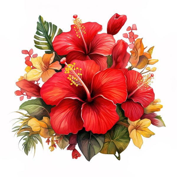 Watercolor Red Hibiscus Clipart Set: Tropical Flower Graphics (JPG, PNG) — image 7
