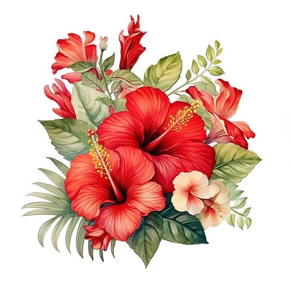 Watercolor Red Hibiscus Clipart Set: Tropical Flower Graphics (JPG, PNG) — image 8