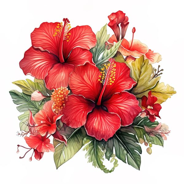 Watercolor Red Hibiscus Clipart Set: Tropical Flower Graphics (JPG, PNG) — image 9