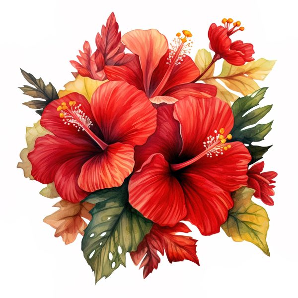 Watercolor Red Hibiscus Clipart Set: Tropical Flower Graphics (JPG, PNG) — image 10