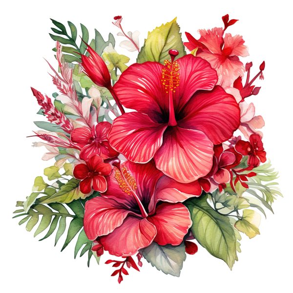 Watercolor Red Hibiscus Clipart Set: Tropical Flower Graphics (JPG, PNG) — image 11