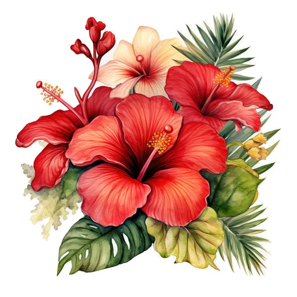 Watercolor Red Hibiscus Clipart Set: Tropical Flower Graphics (JPG, PNG) — image 12