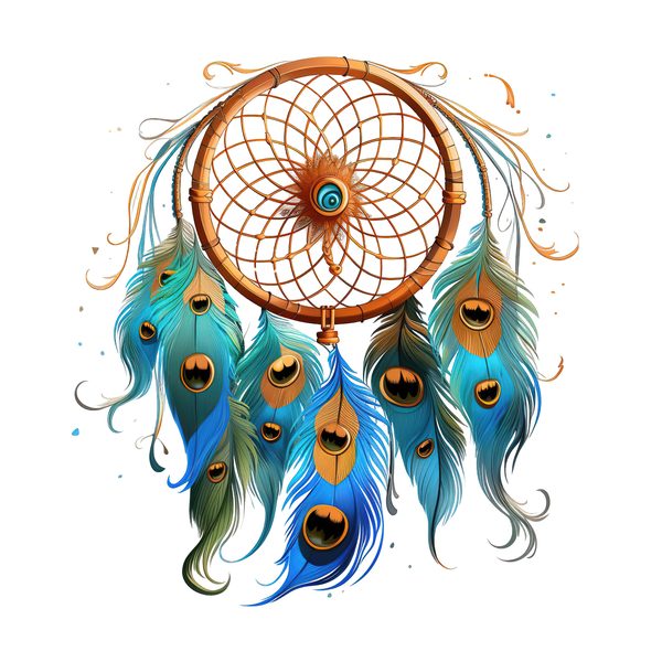 Watercolor Peacock Feather Dreamcatcher Clipart: PNG JPG (Commercial Use) — image 2