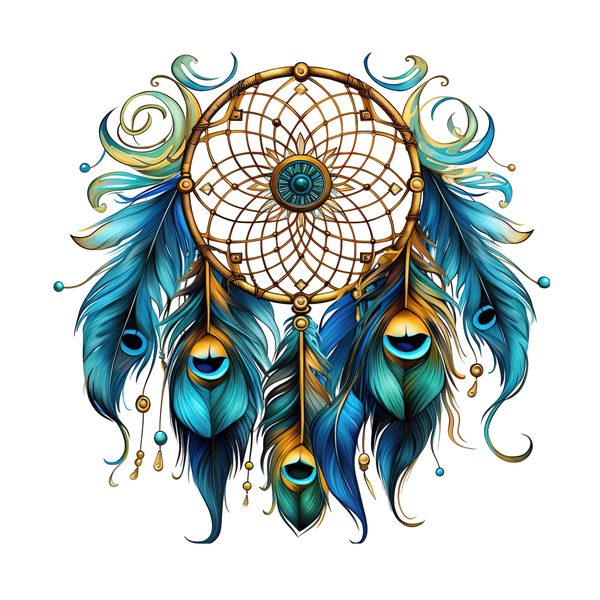 Watercolor Peacock Feather Dreamcatcher Clipart: PNG JPG (Commercial Use) — image 3