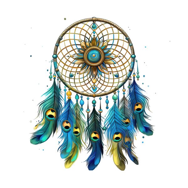 Watercolor Peacock Feather Dreamcatcher Clipart: PNG JPG (Commercial Use) — image 7