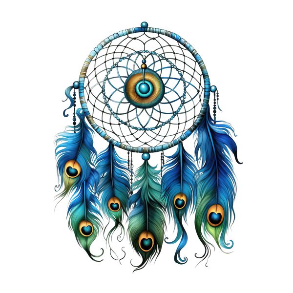 Watercolor Peacock Feather Dreamcatcher Clipart: PNG JPG (Commercial Use) — image 9