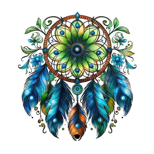 Watercolor Peacock Feather Dreamcatcher Clipart: PNG JPG (Commercial Use) — image 10