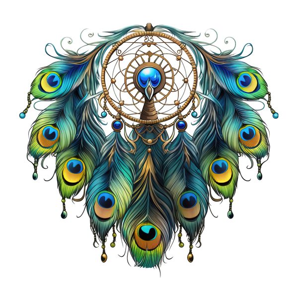 Watercolor Peacock Feather Dreamcatcher Clipart: PNG JPG (Commercial Use) — image 11